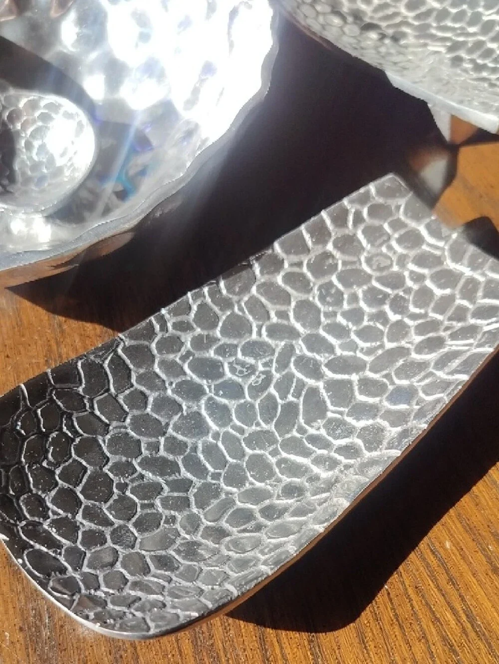 Vintage Silver Hammered Serving Set - Bowl, Spoon & Trays